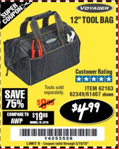Harbor Freight Coupon 12" TOOL BAG Lot No. 61467/62163/62349 Expired: 5/19/18 - $4.99