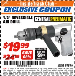 Harbor Freight ITC Coupon 1/2" REVERSIBLE AIR DRILL Lot No. 98896 Expired: 9/30/18 - $19.99