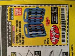 Harbor Freight Coupon 10 PIECE 1/2" DRIVE TORQUE LIMITING EXTENSION BAR SET Lot No. 69870 Expired: 10/31/19 - $44.99