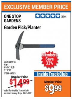 Harbor Freight ITC Coupon GARDEN PICK/PLANTER Lot No. 69793 Expired: 12/3/20 - $9.99