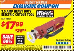 Harbor Freight ITC Coupon 3.5 AMP HEAVY DUTY ELECTRIC CUTOUT TOOL Lot No. 42831 Expired: 5/31/18 - $17.99