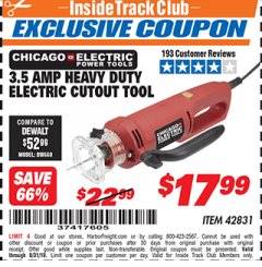 Harbor Freight ITC Coupon 3.5 AMP HEAVY DUTY ELECTRIC CUTOUT TOOL Lot No. 42831 Expired: 8/31/19 - $17.99