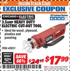 Harbor Freight ITC Coupon 3.5 AMP HEAVY DUTY ELECTRIC CUTOUT TOOL Lot No. 42831 Expired: 4/30/20 - $17.99