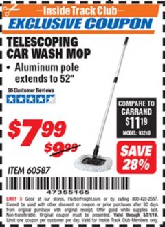 Harbor Freight ITC Coupon TELESCOPING CAR WASH MOP Lot No. 60587 Expired: 5/31/19 - $7.99