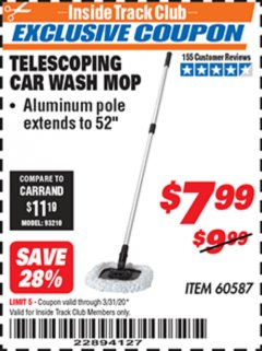 Harbor Freight ITC Coupon TELESCOPING CAR WASH MOP Lot No. 60587 Expired: 3/31/20 - $7.99