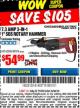 Harbor Freight Coupon 7.3 AMP 3-IN-1, 1" SDS ROTARY HAMMER Lot No. 62503/69276 Expired: 8/30/15 - $54.99
