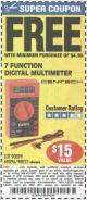 Harbor Freight FREE Coupon 7 FUNCTION DIGITAL MULTIMETER Lot No. 30756 Expired: 1/24/16 - FWP