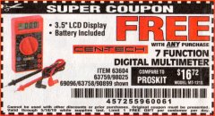 Harbor Freight FREE Coupon 7 FUNCTION DIGITAL MULTIMETER Lot No. 30756 Expired: 5/18/19 - FWP