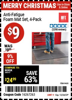 Harbor Freight Coupon 4 PIECE ANTI-FATIGUE FOAM MAT SET Lot No. 94635/61607/40187/62389 Expired: 12/24/23 - $9