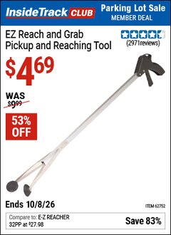 Harbor Freight ITC Coupon EZ REACH & GRAB PICKUP AND REACHING TOOL Lot No. 62752 Expired: 10/8/26 - $4.69