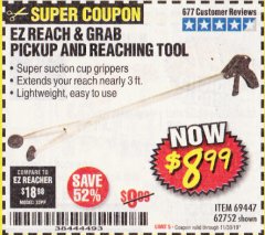 Harbor Freight Coupon EZ REACH AND GRAB PICKUP AND REACHING TOOL Lot No. 62752/69447 Expired: 11/30/19 - $8.99