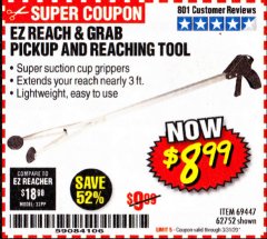 Harbor Freight Coupon EZ REACH AND GRAB PICKUP AND REACHING TOOL Lot No. 62752/69447 Expired: 3/31/20 - $8.99