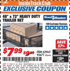 Harbor Freight ITC Coupon 48" X 72" HEAVY DUTY TRAILER NET Lot No. 93671/62963 Expired: 2/28/19 - $7.99