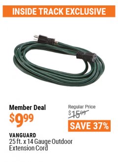Harbor Freight ITC Coupon 25 FT. x 14 GAUGE OUTDOOR EXTENSION CORD Lot No. 45283/60267/61862 Expired: 4/29/21 - $9.99