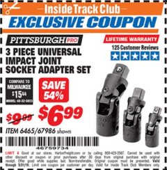 Harbor Freight ITC Coupon 3 PIECE UNIVERSAL IMPACT JOINT SOCKET ADAPTER SET Lot No. 67986 Expired: 5/31/19 - $6.99