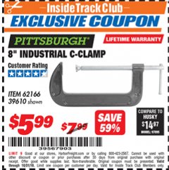 Harbor Freight ITC Coupon 8" INDUSTRIAL C-CLAMP Lot No. 39610/62166 Expired: 10/31/18 - $5.99