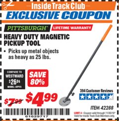 Harbor Freight ITC Coupon HEAVY DUTY MAGNETIC PICKUP TOOL Lot No. 42288 Expired: 11/30/19 - $4.99