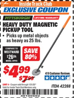 Harbor Freight ITC Coupon HEAVY DUTY MAGNETIC PICKUP TOOL Lot No. 42288 Expired: 1/31/20 - $4.99