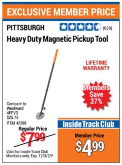 Harbor Freight ITC Coupon HEAVY DUTY MAGNETIC PICKUP TOOL Lot No. 42288 Expired: 12/3/20 - $4.99