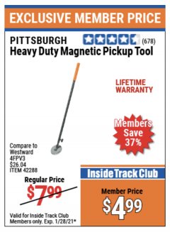 Harbor Freight ITC Coupon HEAVY DUTY MAGNETIC PICKUP TOOL Lot No. 42288 Expired: 1/28/21 - $4.99