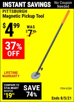 Harbor Freight Coupon HEAVY DUTY MAGNETIC PICKUP TOOL Lot No. 42288 Expired: 8/5/21 - $4.99