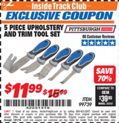 Harbor Freight ITC Coupon 5 PIECE UPHOLSTERY AND TRIM TOOL SET Lot No. 99739 Expired: 1/31/19 - $11.99