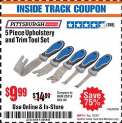 Harbor Freight Coupon 5 PIECE UPHOLSTERY AND TRIM TOOL SET Lot No. 99739 Expired: 7/5/20 - $9.99