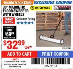 Harbor Freight ITC Coupon CENTRAL MACHINERY 30 IN. MAGNETIC SWEEPER WITH WHEELS Lot No. 93245 Expired: 2/4/20 - $32.99