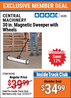 Harbor Freight ITC Coupon CENTRAL MACHINERY 30 IN. MAGNETIC SWEEPER WITH WHEELS Lot No. 93245 Expired: 3/25/21 - $34.99