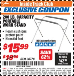 Harbor Freight ITC Coupon PORTABLE WORK STAND Lot No. 38778 Expired: 1/31/19 - $15.99