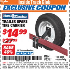 Harbor Freight ITC Coupon TRAILER SPARE TIRE CARRIER Lot No. 93341 Expired: 4/30/19 - $14.99