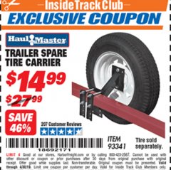 Harbor Freight ITC Coupon HAUL-MASTER TRAILER SPARE TIRE CARRIER Lot No. 93341 Expired: 4/30/19 - $14.99