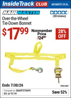 Harbor Freight ITC Coupon HAUL-MASTER OVER-THE-WHEEL TIE-DOWN BONNET Lot No. 62807 Valid Thru: 7/30/26 - $17.99
