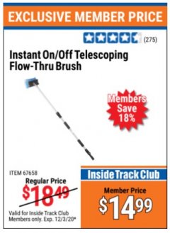 Harbor Freight ITC Coupon TELESCOPING FLOW-THRU BRUSH Lot No. 67658 Expired: 12/3/20 - $14.99