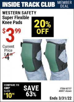 Harbor Freight ITC Coupon SUPER FLEXIBLE KNEE PADS Lot No. 46697/60737 Expired: 3/31/22 - $3.99