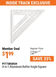 Harbor Freight Coupon 4-IN-1 ALUMINUM RAFTER ANGLE SQUARE Lot No. 7718/63140/63185 Expired: 7/1/21 - $1.99