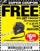 Harbor Freight FREE Coupon 1" X 25 FT. TAPE MEASURE Lot No. 69080/69030/69031 Expired: 8/25/15 - FWP