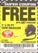 Harbor Freight FREE Coupon 1" X 25 FT. TAPE MEASURE Lot No. 69080/69030/69031 Expired: 10/17/15 - FWP