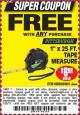 Harbor Freight FREE Coupon 1" X 25 FT. TAPE MEASURE Lot No. 69080/69030/69031 Expired: 10/6/17 - FWP
