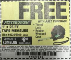 Harbor Freight FREE Coupon 1" X 25 FT. TAPE MEASURE Lot No. 69080/69030/69031 Expired: 4/3/18 - FWP