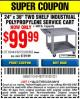 Harbor Freight Coupon 24" X 36" TWO SHELF INDUSTRIAL POLYPROPYLENE SERVICE CART Lot No. 69444/62703/92862 Expired: 8/9/15 - $99.99