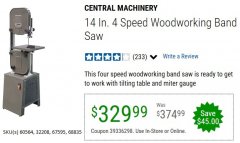 Harbor Freight Coupon 14", 4 SPEED WOODWORKING BAND SAW Lot No. 67595/60564 Expired: 6/30/20 - $329.99