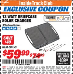 Harbor Freight ITC Coupon 13 WATT BRIEFCASE SOLAR CHARGER Lot No. 68750 Expired: 4/30/19 - $59.99