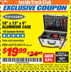 Harbor Freight ITC Coupon 18" X 13" X 6" ALUMINUM CASE Lot No. 62272/69315 Expired: 4/30/19 - $19.99