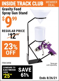 Harbor Freight ITC Coupon GRAVITY FEED SPRAY GUN STAND Lot No. 61800/34958 Expired: 8/26/21 - $9.99