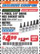 Harbor Freight ITC Coupon 6 PIECE 3/8" DRIVE HEX BIT SOCKET SETS Lot No. 69547/69546 Expired: 3/31/18 - $4.99
