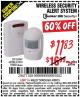 Harbor Freight Coupon WIRELESS SECURITY ALERT SYSTEM Lot No. 61910 / 62447 / 90368 Expired: 4/30/15 - $11.83