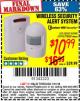 Harbor Freight Coupon WIRELESS SECURITY ALERT SYSTEM Lot No. 61910 / 62447 / 90368 Expired: 1/31/16 - $10.99