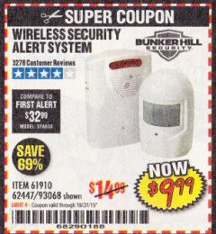 Harbor Freight Coupon WIRELESS SECURITY ALERT SYSTEM Lot No. 61910 / 62447 / 90368 Expired: 10/31/19 - $9.99