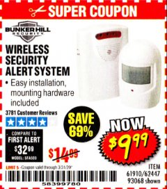 Harbor Freight Coupon WIRELESS SECURITY ALERT SYSTEM Lot No. 61910 / 62447 / 90368 Expired: 3/31/20 - $9.99
